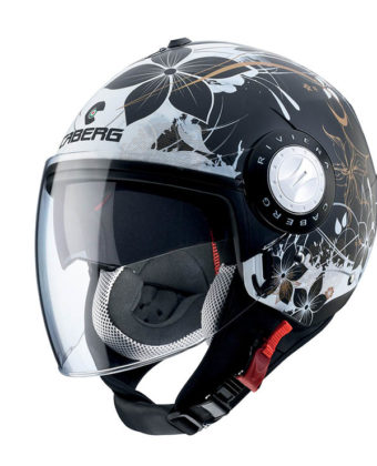 Casco jet Caberg Riviera V3 Floral nero opaco – bianco – oro