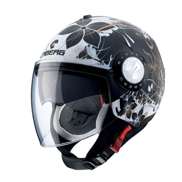 Casco jet Caberg Riviera V3 Floral nero opaco – bianco – oro