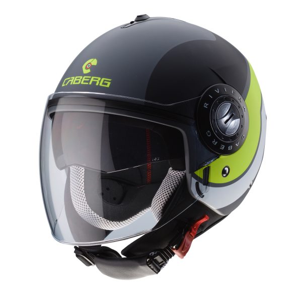Casco jet Caberg Riviera V3 Sway antracite opaco – nero – giallo fluo