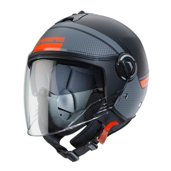 Casco jet Caberg Riviera V4 Elite nero opaco – antracite – arancione fluo