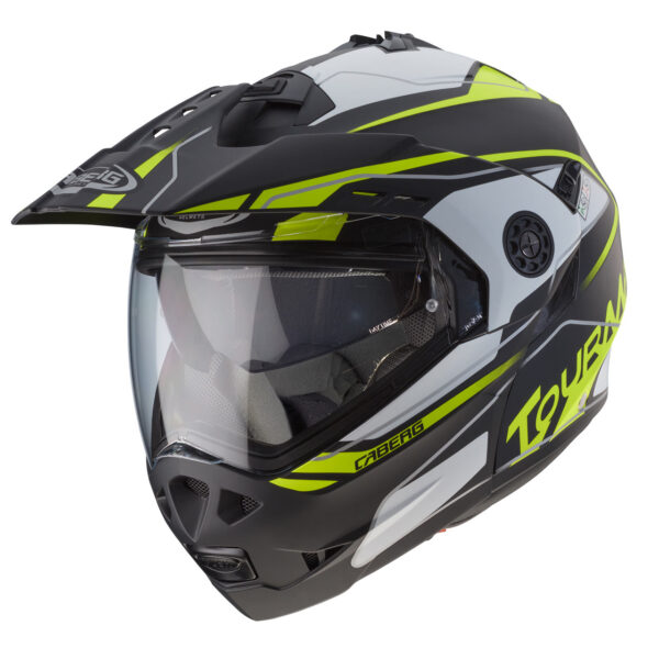 Casco modulare Caberg Tourmax Marathon nero opaco – bianco – giallo fluo