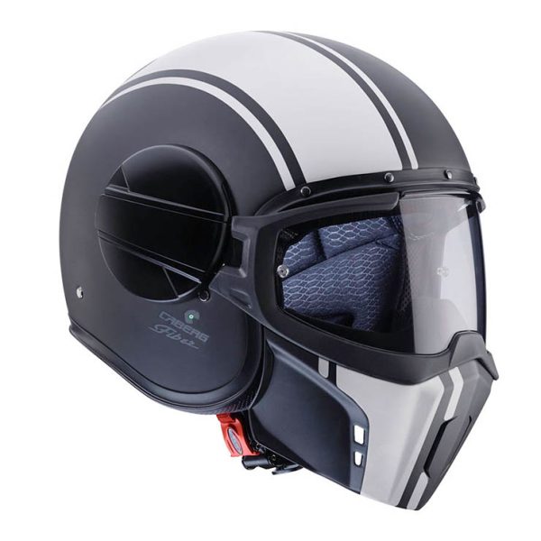 Casco jet Caberg Ghost Legend con maschera removibile nero opaco – bianco