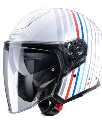 Casco jet Caberg Flyon Bakari bianco – silver – colori BMW