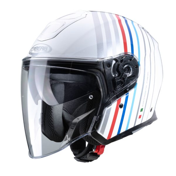 Casco jet Caberg Flyon Bakari bianco – silver – colori BMW