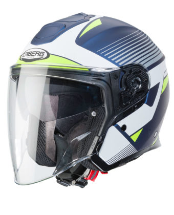 Casco jet Caberg Flyon Rio blu opaco yama – bianco – giallo fluo – silver