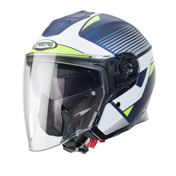Casco jet Caberg Flyon Rio blu opaco yama – bianco – giallo fluo – silver