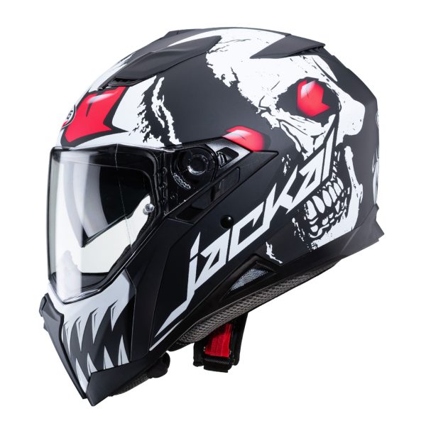 Casco integrale Caberg Jackal Darkside nero opaco – bianco – rosso fluo