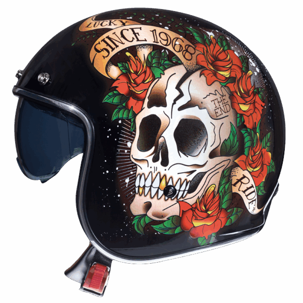 CASCO JET LE MANS 2 SV SKULL & ROSES  A1 GLOSS RED